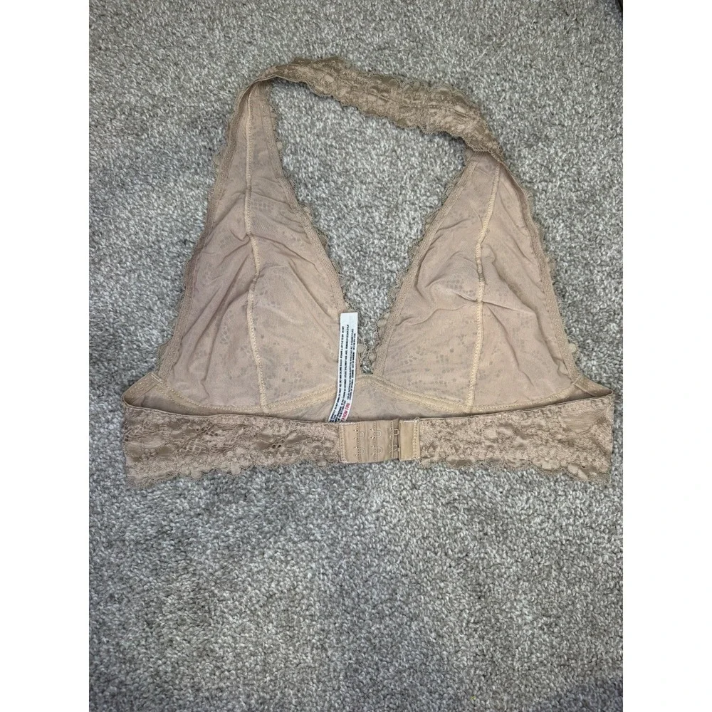 Intimately Free People Galloon Halter Bra Lace Bralette, Tan Nude Size Medium